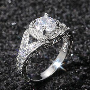 😍Round Shiny CZ Noble Silver Wedding/Engagement Ring for Women, K808